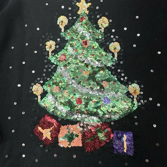 Quacker Factory Christmas VTG  Tree Sequin Sweater L Black Holiday Ugly Festive - Picture 6 of 7